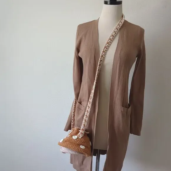 Handmade‎ Crochet Mushroom Purse Crossbody Bag Nature Brown Whimsical Fairy - Picture 8 of 9